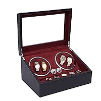 SHZICMY Watch Winder for 4 Watches +6 Extra Storages with Blue Interior Backlight, Crocodile Pattern Shell Watch Winding Box with Velvet Cloth Lining, Silent Mabuchi Motors and 4 Rotation Mode Setting