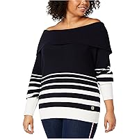 Tommy Hilfiger Womens Striped Off-Shoulder Pullover Sweater