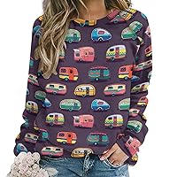 Happy Campers Fashion Starfish Beach Theme Print Womens Long Sleeve Tunic Tops Casual Loose Fit Crew Neck Shirt for Leggings
