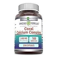 Amazing Formulas Coral Calcium Complex Supplement |1000 Mg Per Serving | 200 Capsules | Non-GMO | Gluten Free | Made in USA