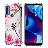 Moto G Pure Case,Moto G Power 2022 Case,Moto G Play 2023 Case,Purple Dragonfly Flowers Drop Protection Shockproof Case TPU Full Body Protective Scratch-Resistant Cover for Motorola Moto G Pure