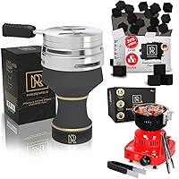 Hookah Bowl Set Premium Stone Black Bowl – Shisha Bowl with Cover Heat Management - Red Multipurpose Electric Charcoal Starter - Electric Charcoal Burner - 84 pcs Hookah Charcoal Hookah Coals for Hook