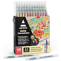 ARTEZA Dual Brush Pens, Set of 48 Colors, Art Markers with Fine & Brush Tips, Twimarkers for Coloring, Calligraphy, Sketching, Doodling, Art Supplies for Drawing, Journaling, Hand Lettering