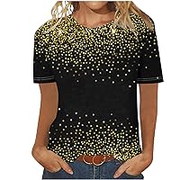 Firzero Ladies Tops and Blouses Summer Short Sleeve Loose Fit Shirts Cute Print Round Neck Tunic Blouse Casual Clothes