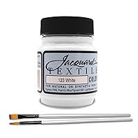 Jacquard Products White Textile Color Fabric Paint Made in USA - JAC1123 2.25-Ounces - Bundled Brush Set