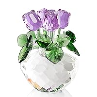 Mothers Day Crystal Rose Gifts for Mom Wife Grandma Crystal Rose Figurine Gifts,Crystal Home Decor Gifts,Red Crystal Rose Flowers Thanksging Anniversary Birthday Gifts for Women/Purple