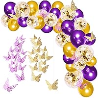 Purple Gold Party Decorations, 145 PCS Purple Gold Balloon Garland Arch Kit with Purple Gold Butterfly Stickers DIY for Purple Birthday Graduation Baby shower Bridal Shower Engagement Party Decoration