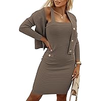 Pink Queen Women's 2 Piece Sweater Dress Set Ribbed Knit Crop Cardigan Sweaters and Skim Mini Dresses Outfits
