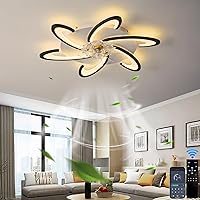Modern Ceiling Fan with Lighting and Remote Control App Fan Lamp 6 Speed Quiet LED Dimmable Ceiling Fan Light Reversible DC for Living Room and Bedroom Black