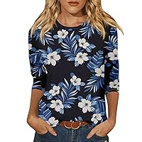 Tshirts Shirts for Women Crew Neck 3/4 Sleeve Trendy Summer Tops Cozy Print Cropped Blouses for Women