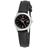 Casio LTP-V002L-1B3 Women's Black Leather Band Black Date Dial 3-Hand Analog Watch