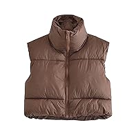 Yeokou Women's Cropped Puffer Vest Zip Up Stand Collar Sleeveless Outerwear with Pockets