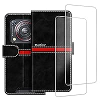 Phone Case Compatible with Oukitel WP33 Pro 5G + [2 Pack] Screen Protector Glass Film, Premium Leather Magnetic Protective Case Cover for Oukitel WP33 Pro 5G (6.6 inches) Black