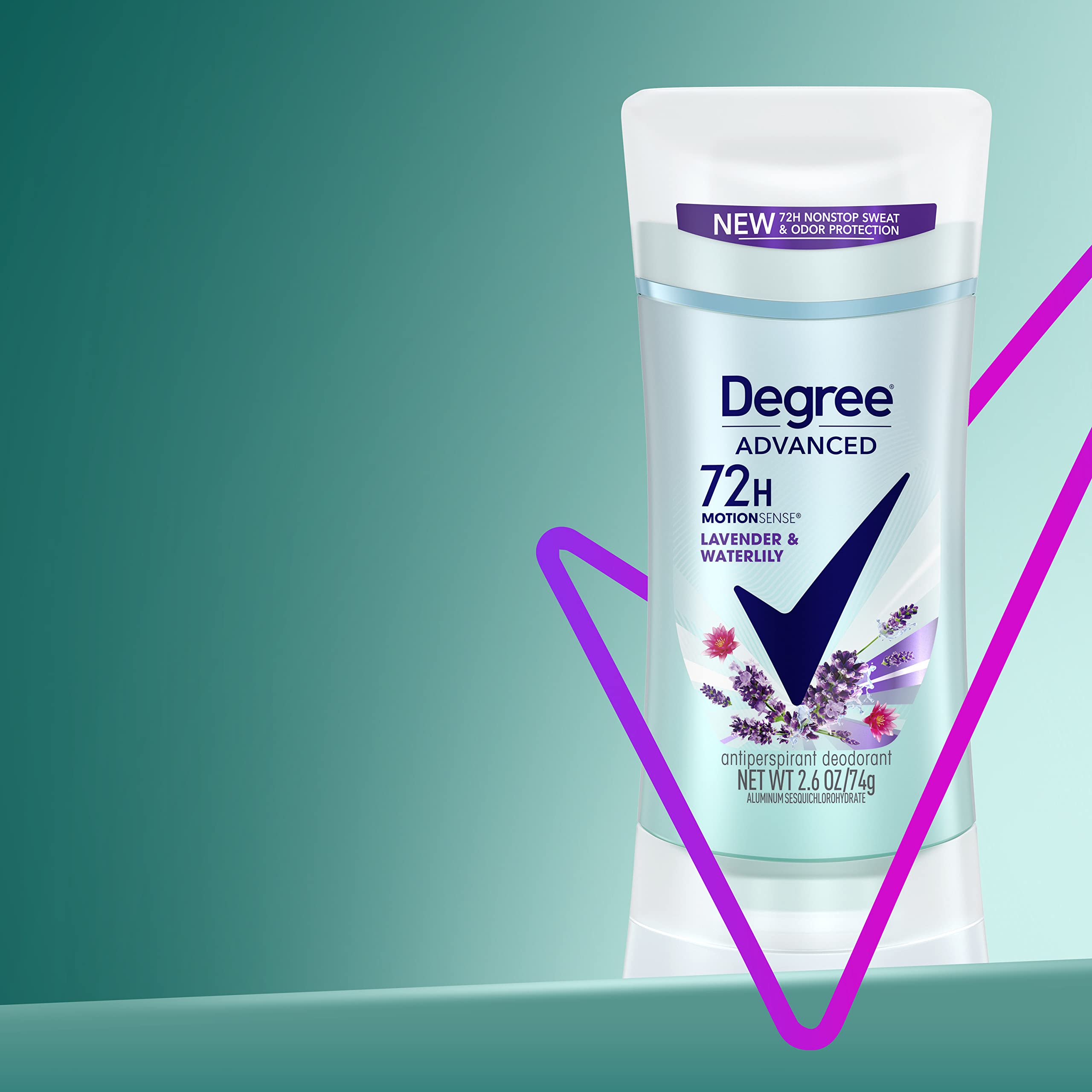 Degree Antiperspirant Deodorant 72-Hour Sweat and Odor Protection Lavender and Waterlily Antiperspirant for Women with MotionSense Technology 2.6 oz 4 Count