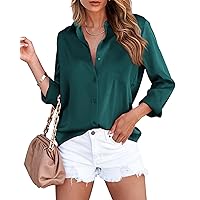 BTFBM Women's Satin Button Down Shirts Roll Up Long Sleeve Lapel V Neck Loose Casual Work Summer Spring Blouse Tops 2024