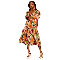 Women's Dress Dresses for Women Tropical Print Twist Front Cutout Dress (Size : Small)