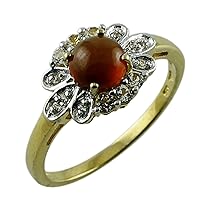 Certified Hessonite Garnet Round Shape Natural Earth Mined Gemstone 925 Sterling Silver Ring Anniversary Jewelry (Yellow Gold Plated) for Women & Men