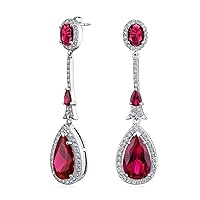 Art Deco Vintage Style Wedding Simulated Gemstone Jewel Colors AAA Cubic Zirconia Halo Long Pear Solitaire Teardrop CZ Statement Dangle Chandelier Earrings For Women Bridesmaid Silver Plated