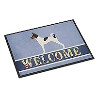 BB8306MAT American Toy Fox Terrier Welcome Doormat 18x27, Blue Front Door Mat Indoor Outdoor Rugs for Entryway, Non Slip Washable Low Pile, 18H X 27W