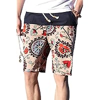 Mr.Stream Men's Outdoor Surfings Fashion Vintage Workout Classic Linen Printed Casual Bermuda Beach Shorts