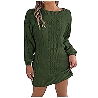 Women's Sweater Dress Fashion Casual Solid Color Dough Twists Sleeve Straight Wool Dress Christmas, S-L