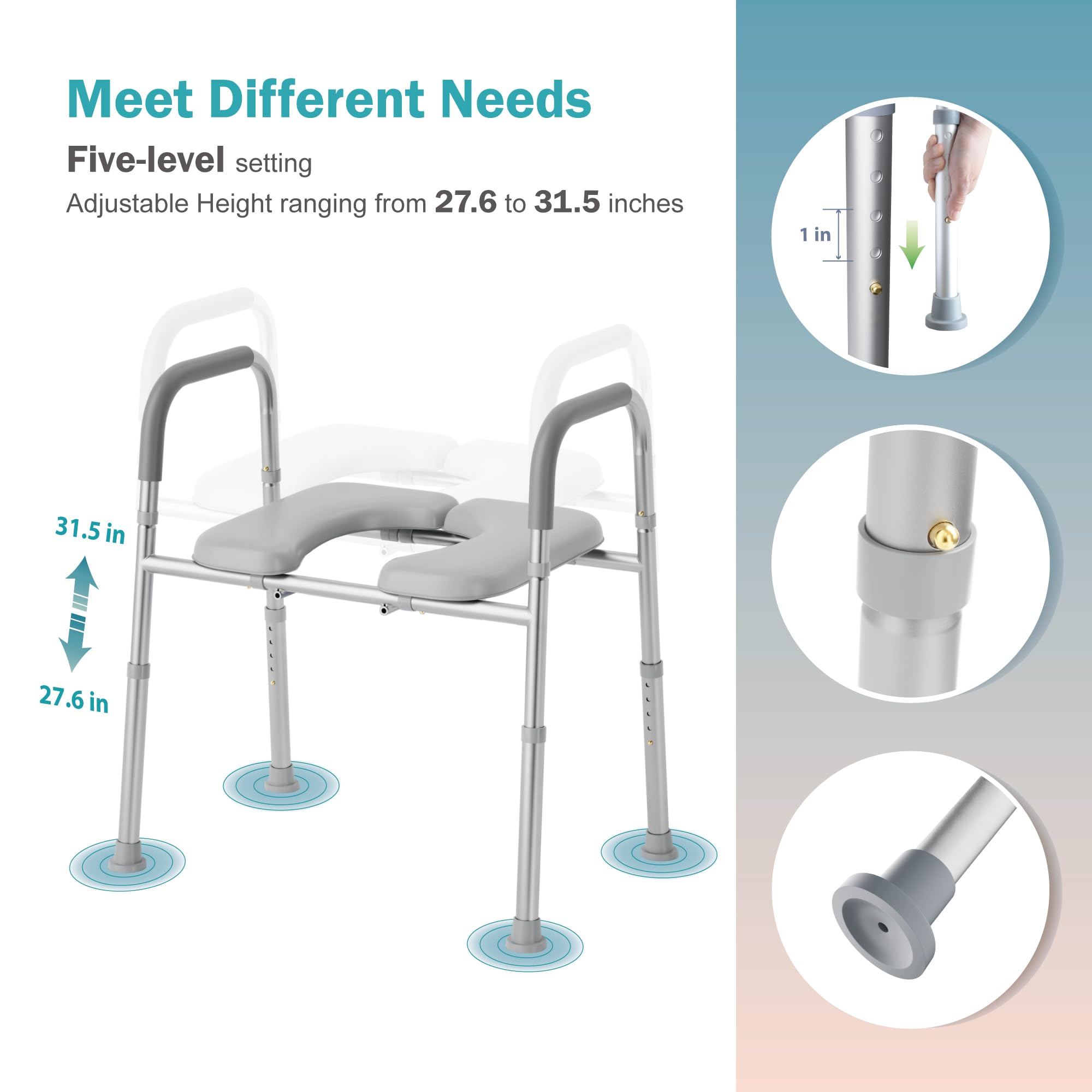 Eillion Raised Toilet Seat with Handles Elongated Toilet Seat Risers for Seniors, Handicap Toilet Seat Riser with Bars, Adjustable Height Toilet Seat Heavy Duty Toilet Chair for Elderly and Disabled