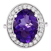 6.81 Carat Natural Violet Amethyst and Diamond (F-G Color, VS1-VS2 Clarity) 14K White Gold Cocktail Ring for Women Exclusively Handcrafted in USA