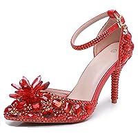 Minishion Womens Rhinestone Wedding Shoes Pumps with Flower