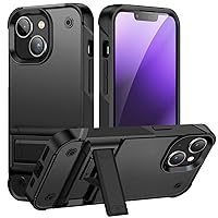 Case for iPhone 15Pro Max/15 Pro/15 Plus/15, Rugged Military Grade Drop Protection Full-Body Shockproof CaseCover with Hidden Holder Stand (15,Black)