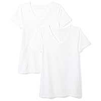 Amazon Essentials Women's Classic-Fit Short-Sleeve V-Neck T-Shirt, Pack of 2, White, X-Large