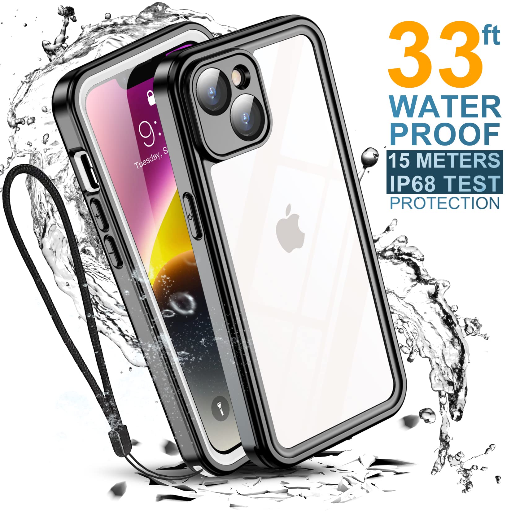 Temdan for iPhone 14 Case Waterproof,Built-in 9H Tempered Glass Screen Protector [IP68 Underwater][Military Dropproof][Dustproof][Real 360] Full Body Shockproof Phone Case-White/Clear