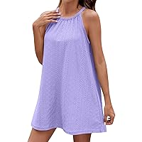Dresses for Women 2024 Short Sundresses for Women 2024 Solid Color Sexy Fashion Texture Loose Fit with Sleeveless Halter Summer Dresses Purple Pink Large