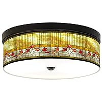Tiffany-Style Lily Energy Efficient Bronze Ceiling Light with Print Shade