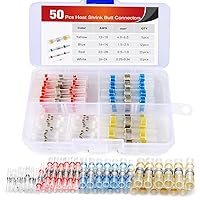 Nilight - 50025R 50pcs Solder Seal Wire Connector, Solder Seal Heat Shrink Butt Connectors,Electrical Waterproof Insulated Marine Automotive Copper(23Red 12Blue 10White 5Yellow),2 Years Warranty