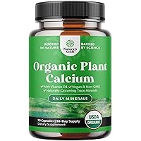 Organic Calcium Supplement for Women & Men - Vegan Calcium Supplement with Algae Plant Based Calcium with Vitamin D3 Magnesium & Trace Minerals for Joint Teeth and Bone Health Support (1 Month Supply)