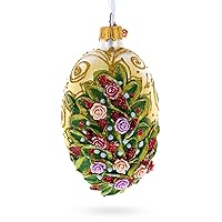 Embossed Roses Bouquet Glass Egg Ornament 4 Inches