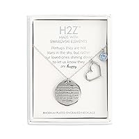 Pavilion - Engraved Coin Necklace with Heart Charm and Crystal Pendant, Bereavement Gifts, Memorial Jewelry, 1 Count, Silver/Blue, 16 inches - 20.5 inches