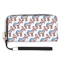 Democrat Donkey Pattern Women's Wristlet Clutch Purse Handheld Wallet Travel Handbag with Credit Card Holder for Men