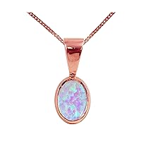 Beautiful Jewellery Company BJC® Solid 9ct Rose Gold Cultured Opal Single Oval Solitaire Pendant 1.50ct & 9ct Rose Gold Curb Necklace Chain