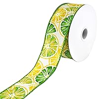 Homeford Printed Lemon Citrus Wired Ribbon, 1-1/2-inch, 10-Yard, Lime
