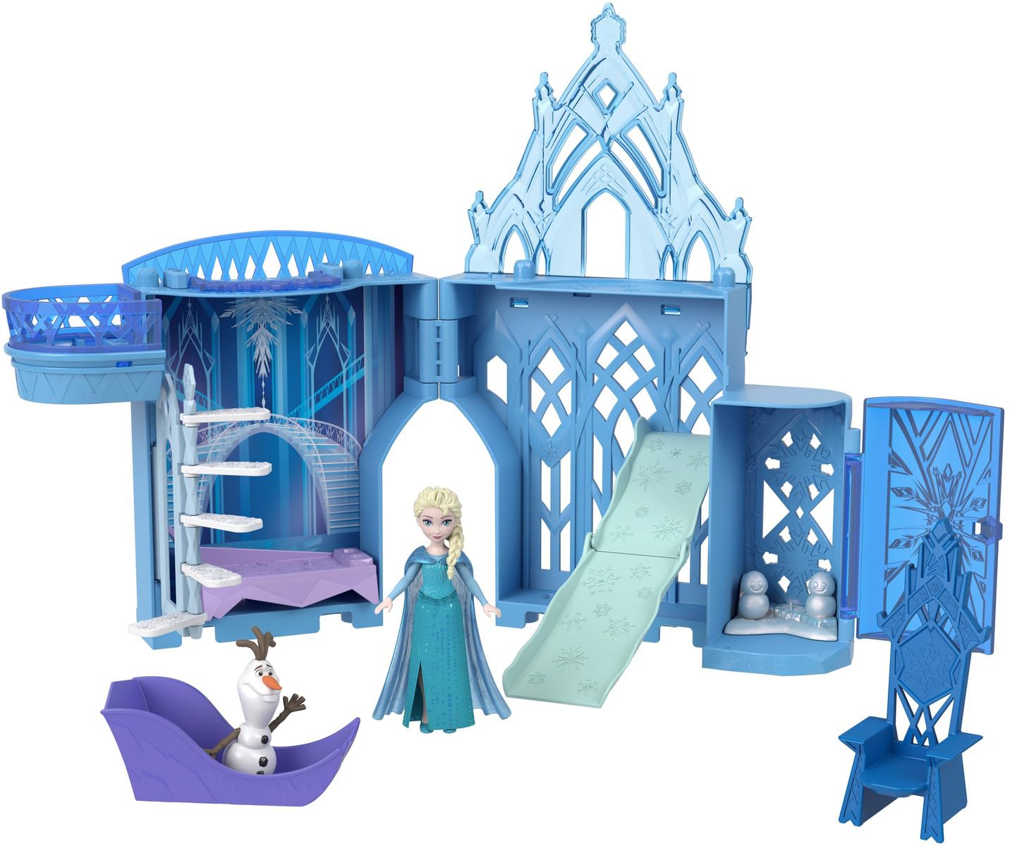 Mattel Disney Frozen Toys, Elsa Ice Palace Storytime Stackers, Castle Doll House Playset with Small Doll & 8 Accessories,Blue