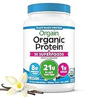 Organic Protein + Superfoods Powder, Vanilla Bean - 21g of Protein, Vegan, Plant Based, 5g of Fiber, No Dairy, Gluten, Soy or Added Sugar, Non-GMO, 2.02lb