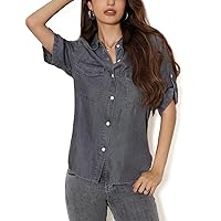 Denim Shirts for Women Button Down Tops Casual Blouses Long Short Sleeve Loose Fit Shacket Shirt Tops