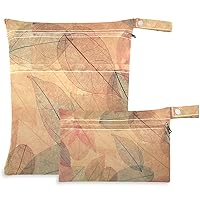 visesunny Abstract Autumn Leaf Vintage 2Pcs Wet Bag with Zippered Pockets Washable Reusable Roomy Diaper Bag for Travel,Beach,Daycare,Stroller,Diapers,Dirty Gym Clothes,Wet Swimsuits,Toiletries