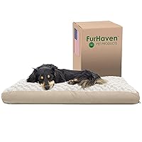 Furhaven Pillow Dog Bed for Medium/Small Dogs w/ Removable Washable Cover - Ultra Plush Faux Fur & Suede Mattress - Cream, Medium