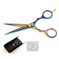 Titanium Hair Scissors, Rainbow Hair Cutting Scissors, Salon Scissors 5.5 inch + Presentation Case & Tip Protector