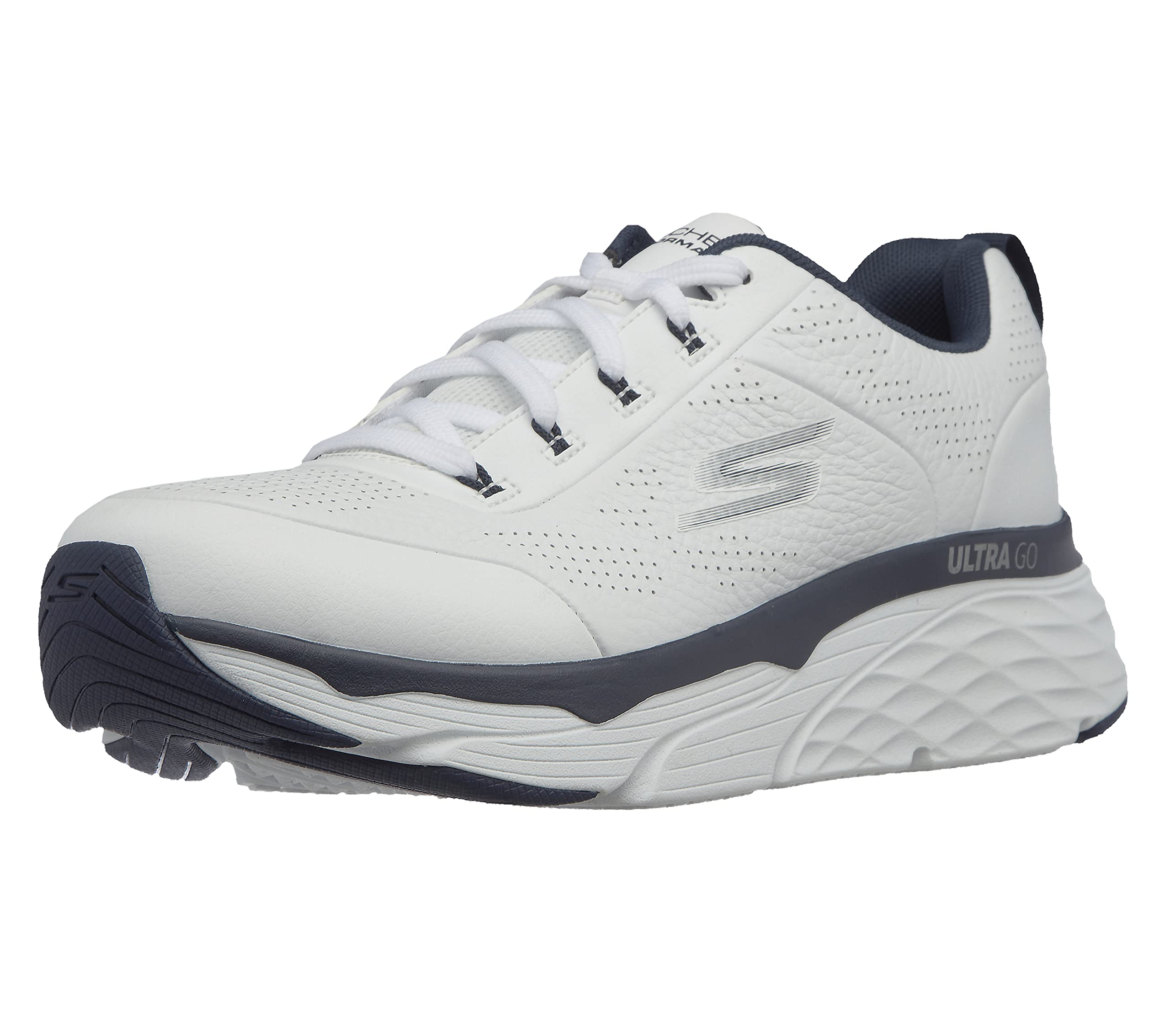 Skechers Men's Max Cushioning Elite Lucid-Athletic Leather Cross-Training Tennis Shoe Sneaker, White/Navy, 12 X-Wide