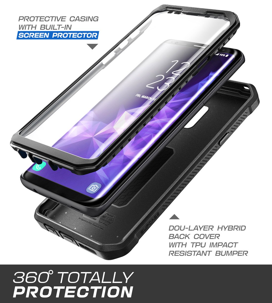 SUPCASE Unicorn Beetle Pro Series Case Designed for Samsung Galaxy S9+ Plus, with Built-In Screen Protector Full-body Rugged Holster Case for Galaxy S9+ Plus (2018 Release) (Black)
