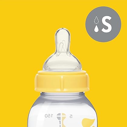Medela Slow Flow Feeding & Storage Bottles, 3 Pack of 5 Ounce Bottle with Nipple, Lids, Wide Base Collars, and Travel Caps, Made Without BPA