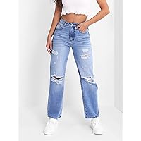 Jeans for Women Pants for Women Women's Jeans Ripped Straight Leg Jeans (Color : Light Wash, Size : W30 L32)